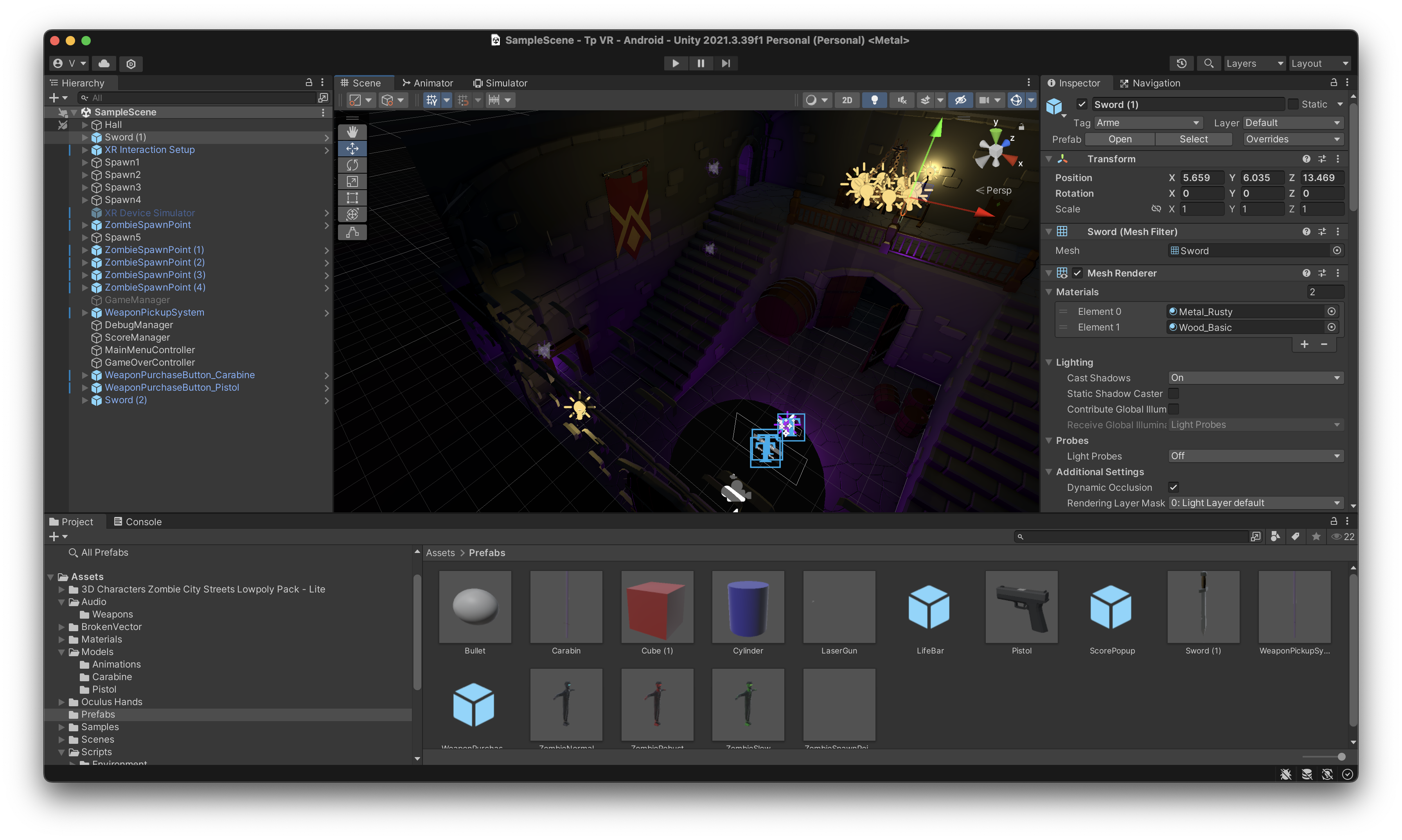 Structure du projet Unity - hiérarchie et scène DeadStrike